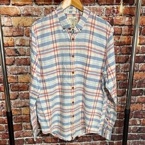 Abercrombie & Fitch AF Men's plaid Shirt Blue Red white linen blend XL classic